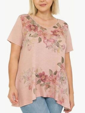 Chic Nation Blush Pink Floral V-Neck Tunic